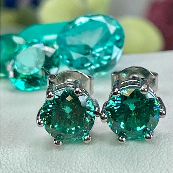 2ct Paraiba Tourmaline Silver 925 Earrings - Picture 9 of 14